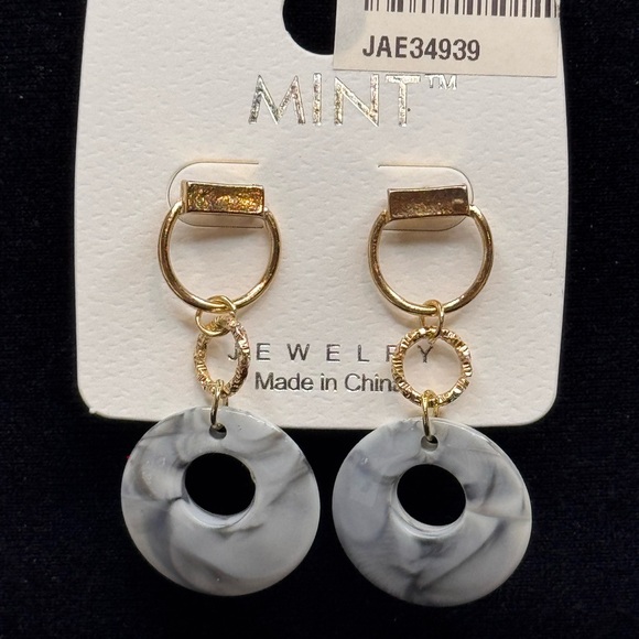 Mint Gold Tone & Marble Drop Earrings, 2” - Picture 3 of 7